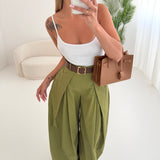 Pantalone 100 cotone con pinces e cintura pistacchio