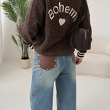 Bomber Boheme in maglia in misto lana brown