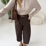 Pantalone corto con rever e cintura tartan dark brown