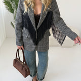 Giacca pesante tartan con frange a cuore nero