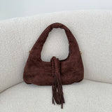 Borsa Moon in simil pelle scamosciata cioccolato