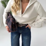 Pullover basico con zip beige
