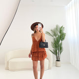 Blusa scollo a V in sangallo ruggine