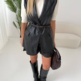 Gilet simil pelle con cintura black