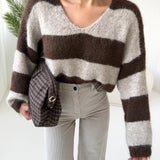 Pullover Zoe scollo a V brown e beige