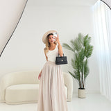 Pantalone in cotone gamba oversize beige