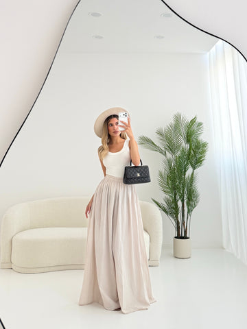 Pantalone in cotone gamba oversize beige