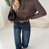 Pullover basico con zip brown