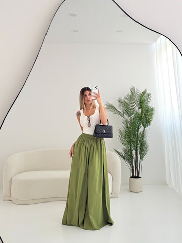 Pantalone in cotone gamba oversize pistacchio