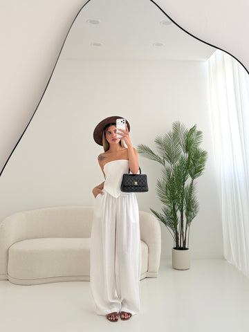 Set fascia a punta con fiocco + pantalone bianco