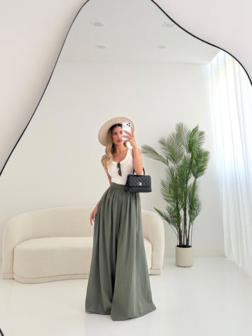 Pantalone in cotone gamba oversize verdone