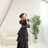 Set blusa + gonna balze a pois nero