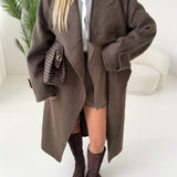Cappotto in misto lana con cintura con collo modulabile brown