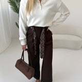 Pantalone basico con cintura a cravatta brown