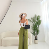 Pantalone palazzo in viscosa pistacchio