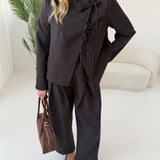 Pantalone bacchettato balloon con pinces brown