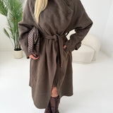 Cappotto in misto lana con cintura con collo modulabile brown