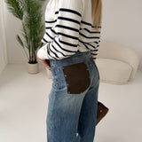 New jeans a vita alta con tasche brown