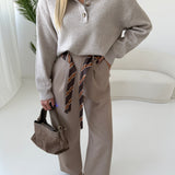 Pantalone basico con cintura a cravatta beige