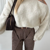 Pullover cut out in misto lana panna