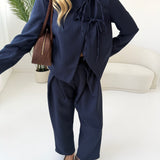 Pantalone bacchettato balloon con pinces blu
