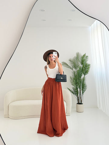 Pantalone in cotone gamba oversize ruggine