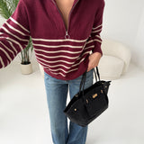 Maglione con zip a righe burgundy