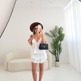 Blusa scollo a V in sangallo bianca