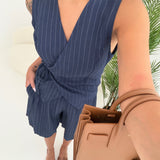 Set gilet portafoglio + shorts a righe blu