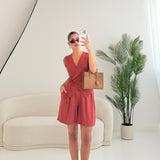 Set gilet portafoglio + shorts a righe coccio