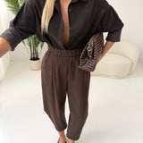 Pantalone baggy corto con elastico principe di Galles brown