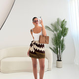 Gonna corta portafoglio zig zag brown pistacchio e beige