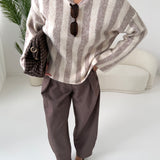 Pullover a righe verticali panna e beige