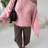 Pullover cut out in misto lana rosa