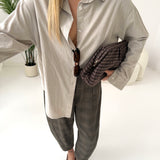 Camicia a micro costine in cotone beige