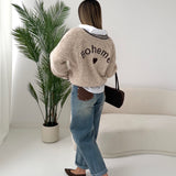 Bomber Boheme in maglia in misto lana beige