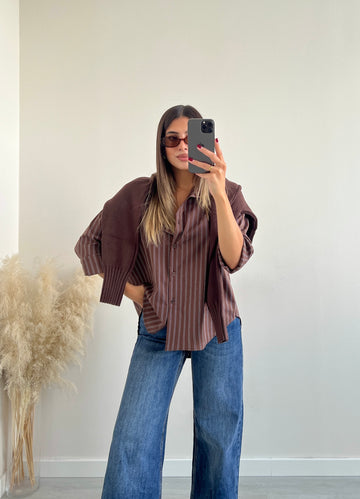 Camicia bacchettata caffè