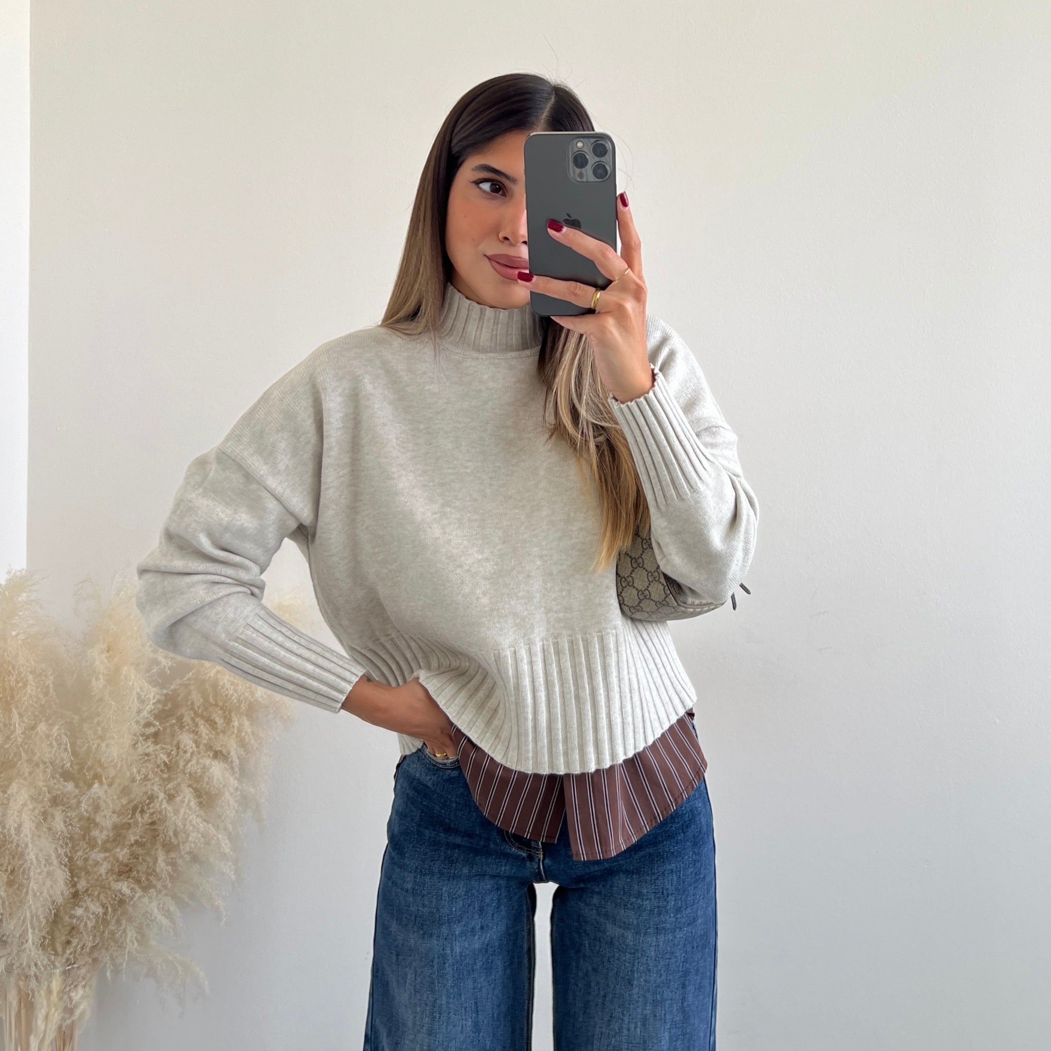 Pullover a collo alto sabbia