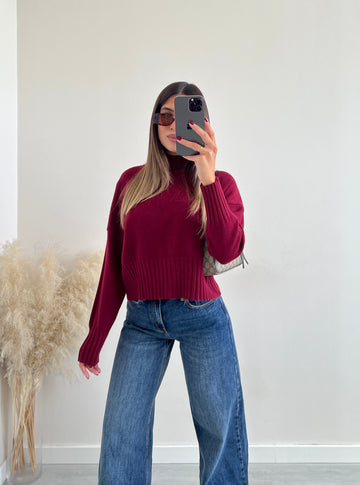 Pullover a collo alto bordeuax