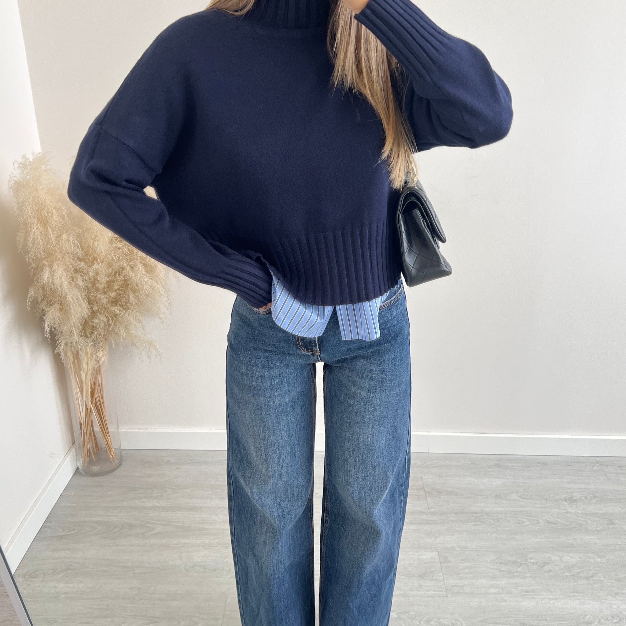 Pullover a collo alto blu