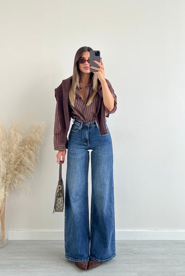 Jeans a palazzo a vita alta blu PLL26P