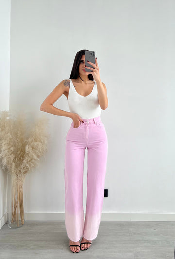 Jeans a vita alta sfumato rosa H1296