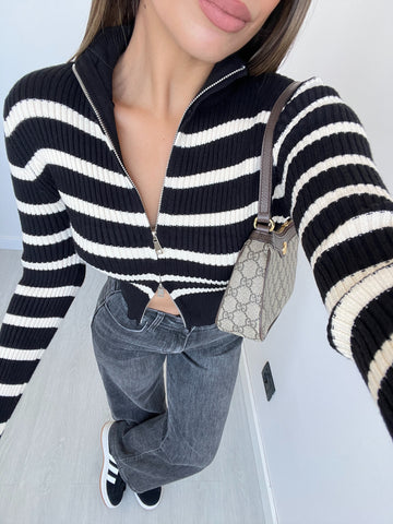 Maglia a righe con zip nera
