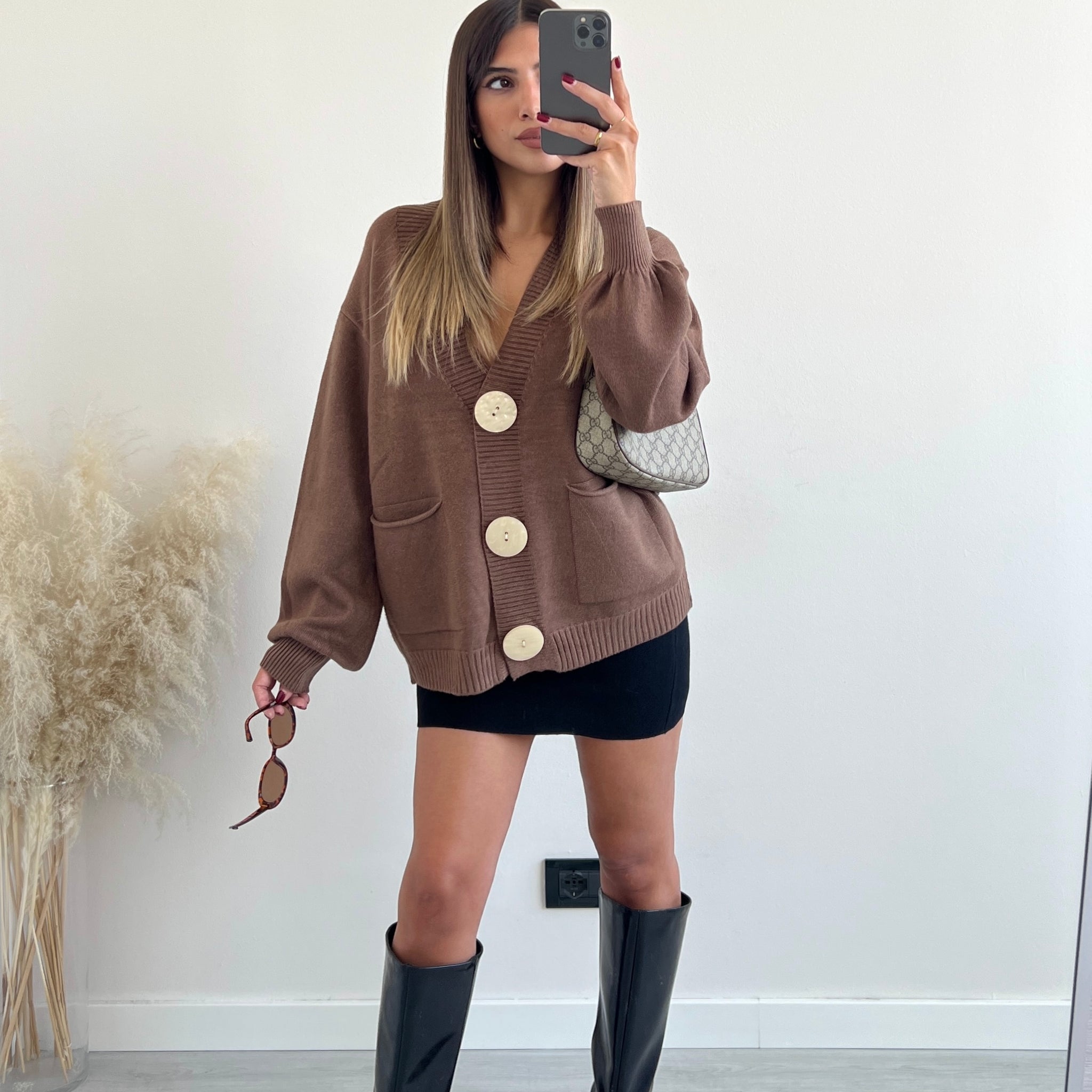 Cardigan oversize con maxi bottoni cacao