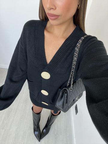 Cardigan oversize con maxi bottoni nero