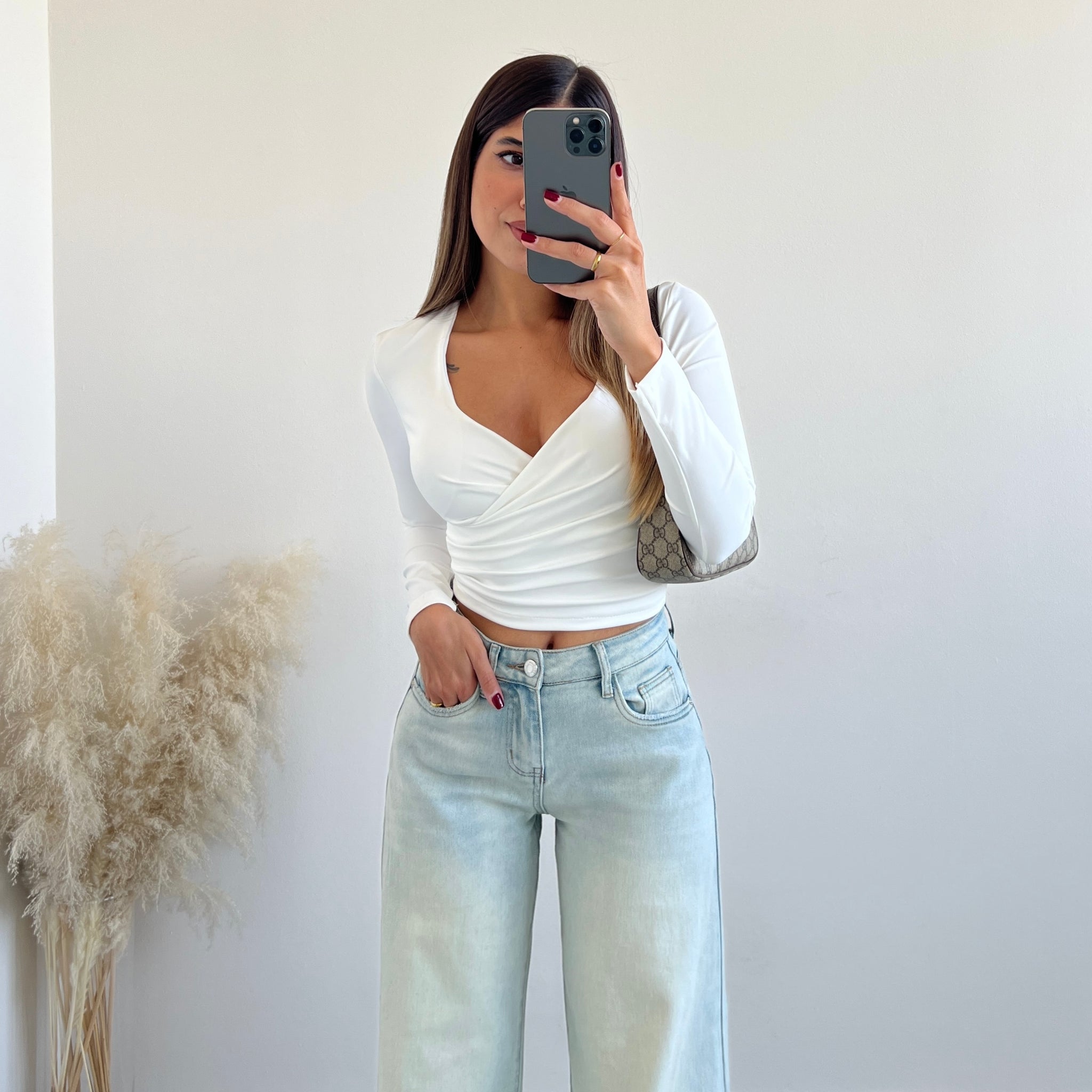 Top manica lunga con coppe bianco