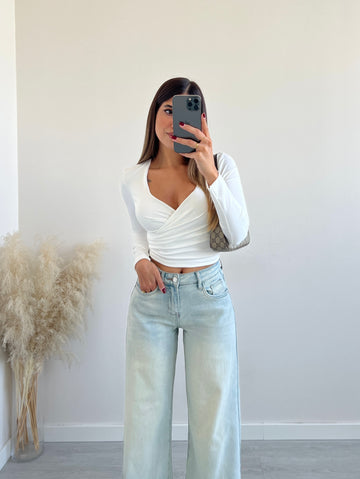 Top manica lunga con coppe bianco