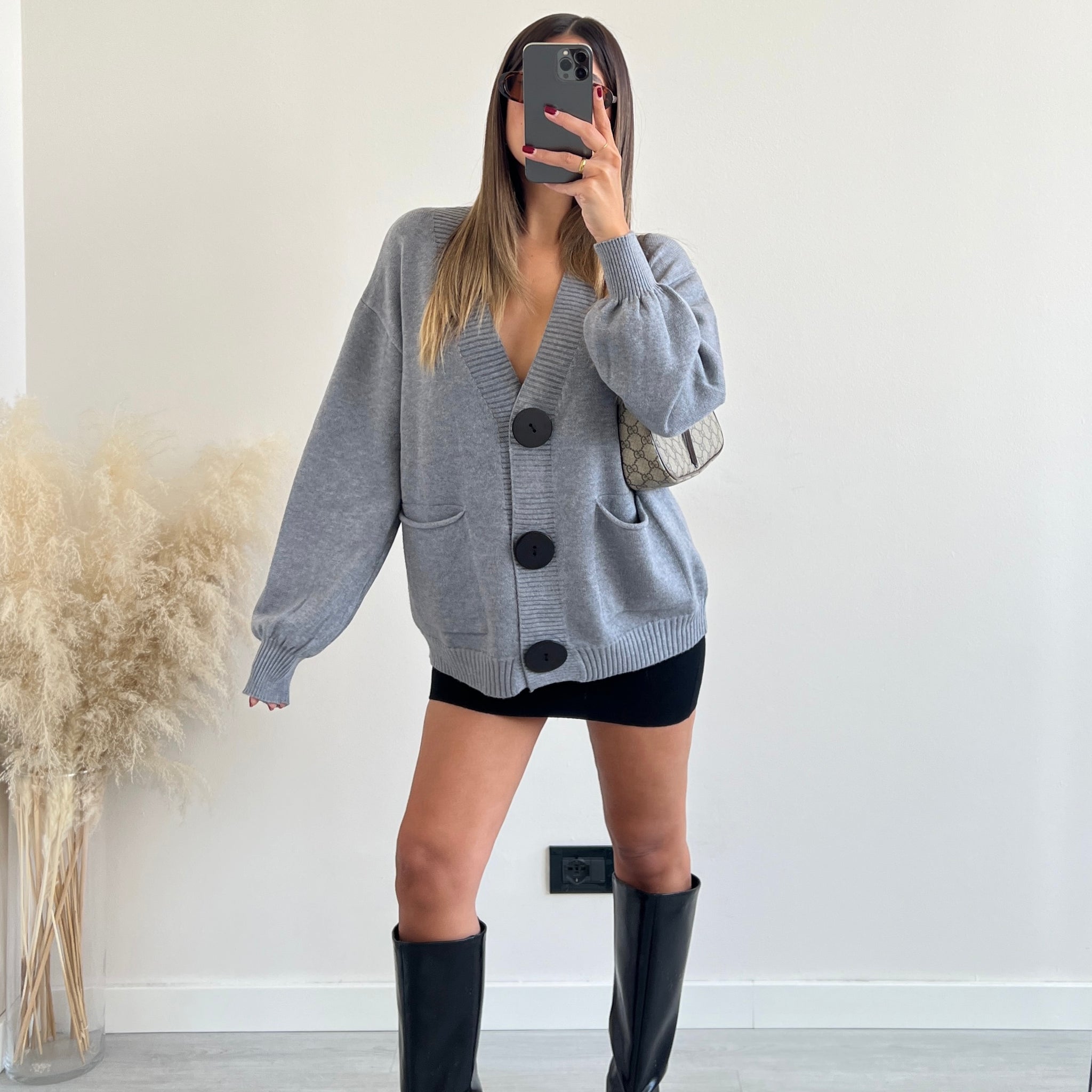Cardigan oversize con maxi bottoni grey