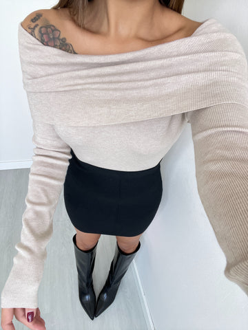 Maglia con risvolto sabbia