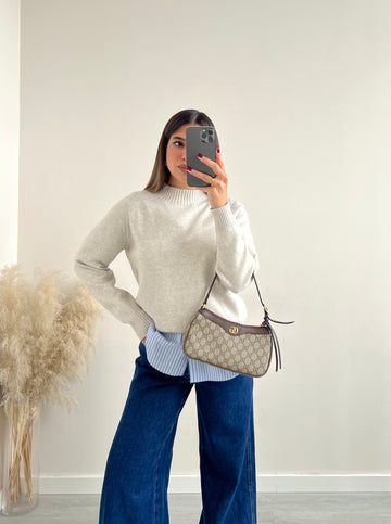 Maglione basic con spacchi laterali sabbia